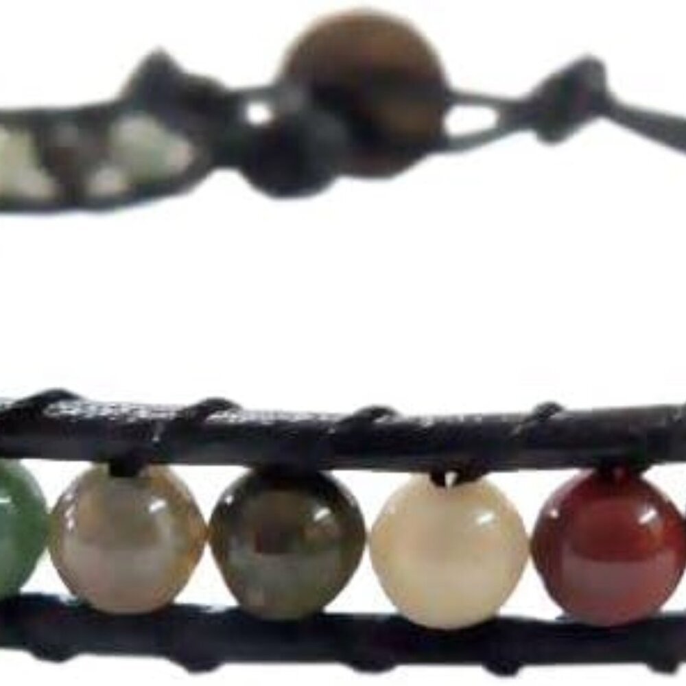 Infinityee888 Jasper Stone Ankle Bracelet 10 Inches Woven with Leather Cord Beau